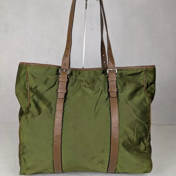 Authentic Prada Nylon Classic Handbag Olive Green Made In Italy - Picture 1 of 15